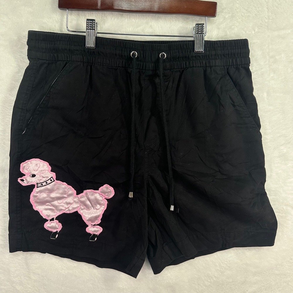 Croft & Barrow Shorts Womens S Black Poodle Patch Drawstring Elastic Waist